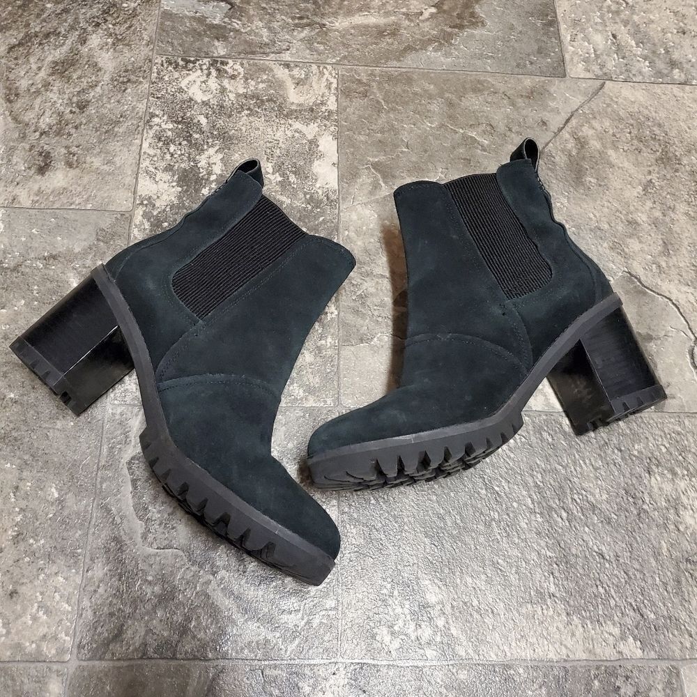 Ugg Hazel Waterproof Block Heel Black Suede Leather Chelsea Ankle Boots Bootie‎ - Picture 5 of 10